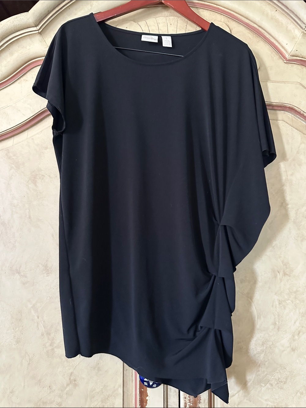 Chico's Black Short-Sleeve Asymmetric Draped Top